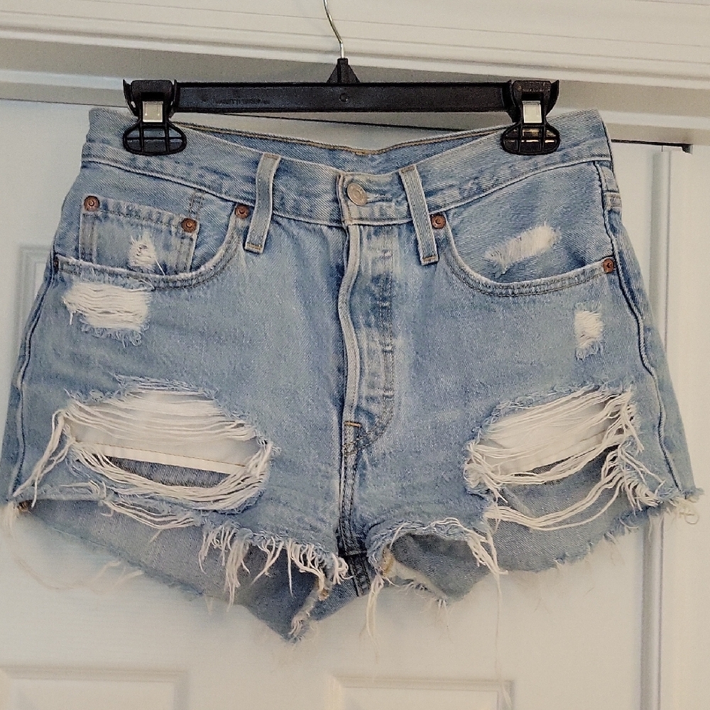 Levi's 501 Button Fly Distressed Denim Shorts